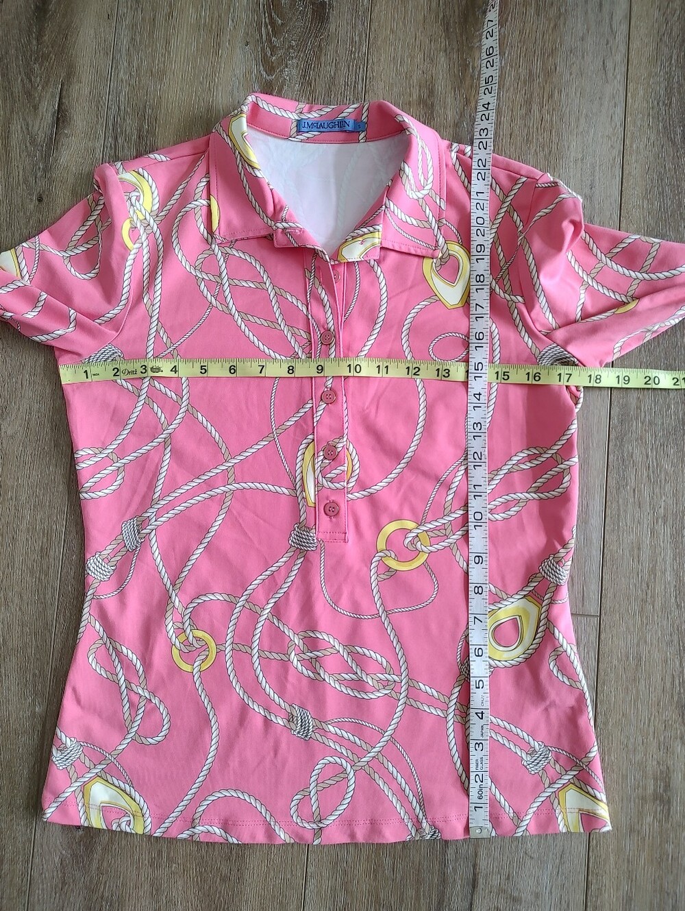 J. McLaughlin Catalina Cloth Pink Nautical Rope 3/4 Sleeve Button Collar Top S - Picture 2 of 7